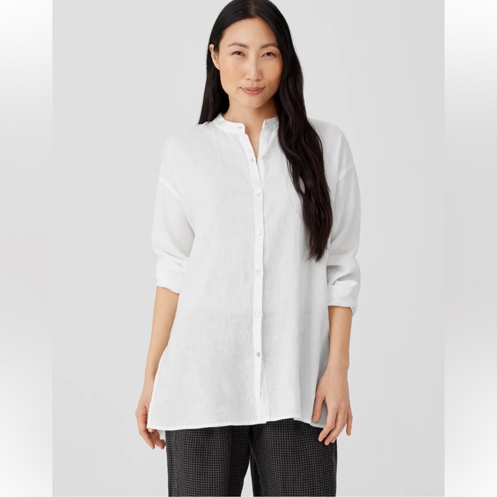 NWT EILEEN FISHER Organic Handkerchief Linen Mandarin Collar Shirt